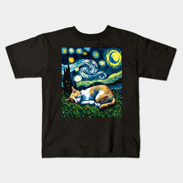 Van Gogh - Starry Night Cat - Cat Lover Kids T-Shirt by Lisa L. R. Lyons